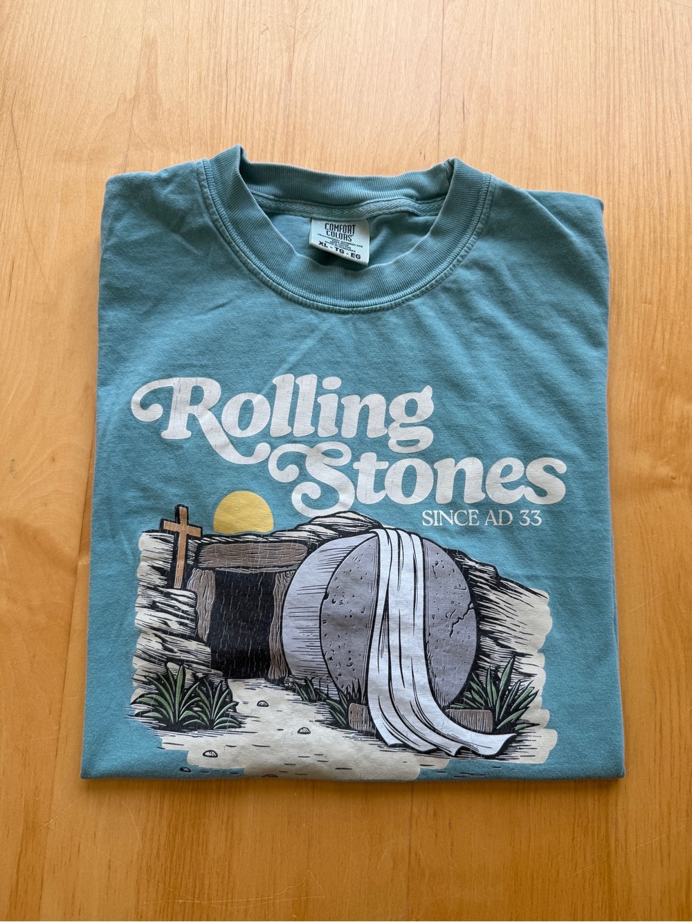 Comfort Colors Rolling Stones Since AD 33 Christian Graphic T-Shirt XL Blue